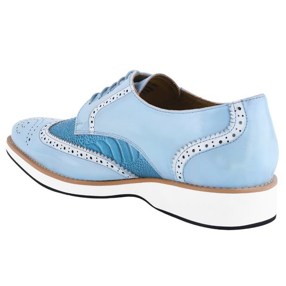 LIBERTYZENO Mens Wingtip Ostrich Skin Print Genuine Leather  Oxford Dress Shoes - Picture 3 of 7